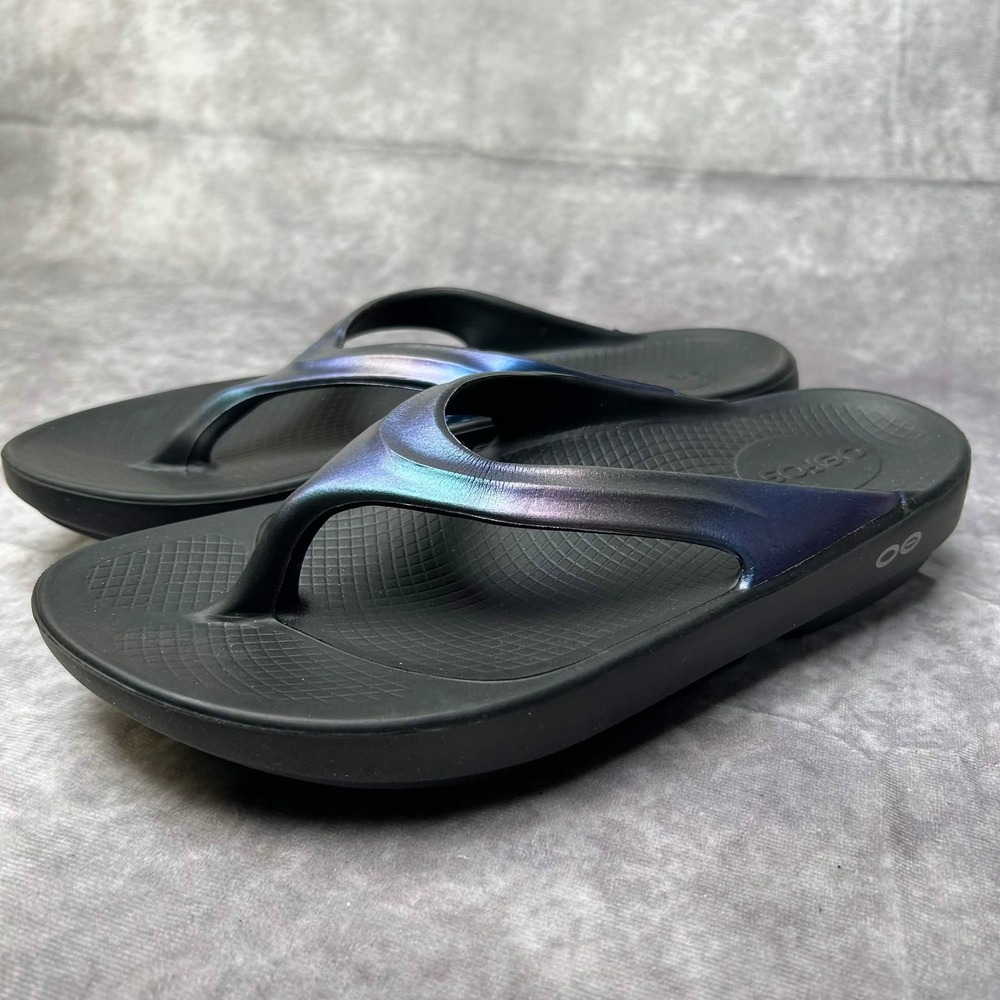 OOFOS OOriginal Sport Recovery Sandals Womens 8 Black Iridescent Thong Flip Flop